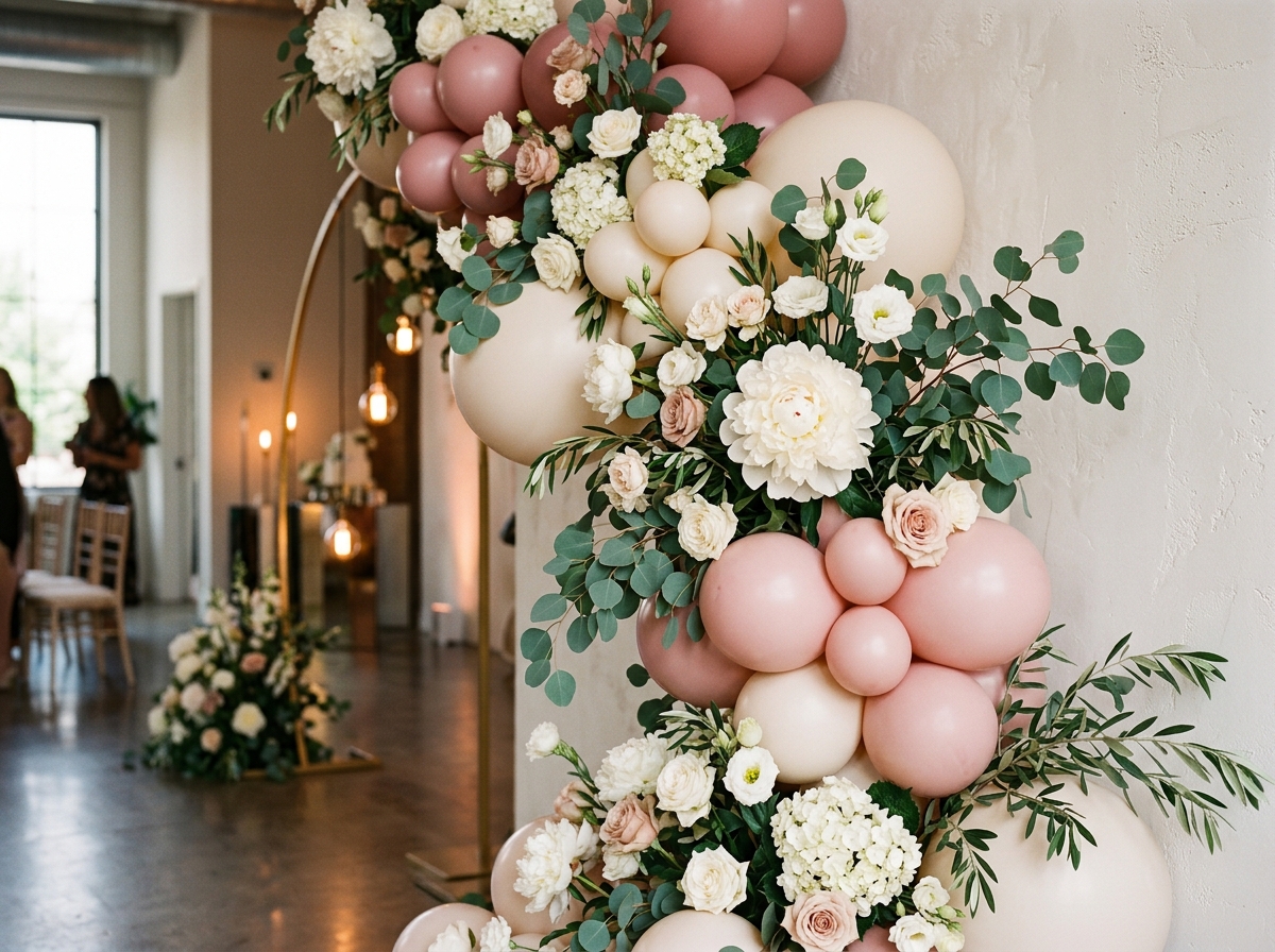 Organic Balloon & Floral Garlands Setup